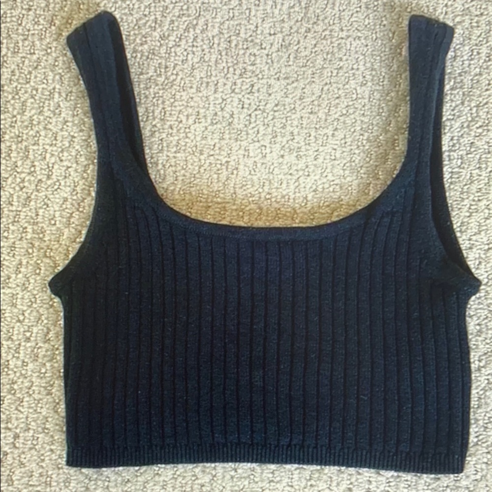 Black Ribbed Knit Women's Top